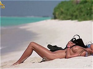 fabulous Bo Derek showing off her furry vulva at the beach